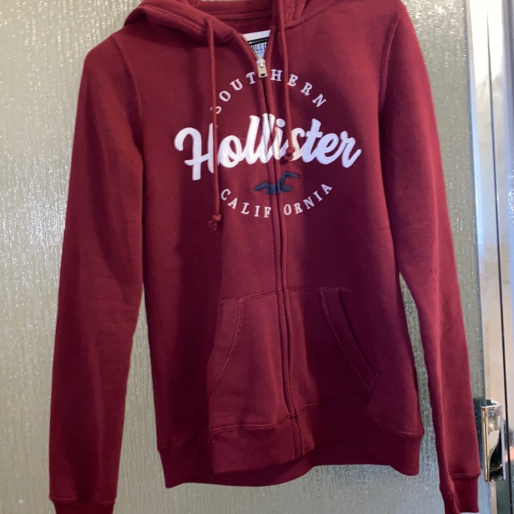 Burgundy hollister zipper jacket